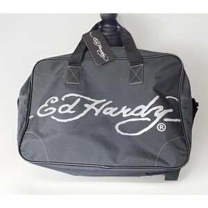 Ed Hardy Logo Duffel Bag Black Travel Gym Shoulder Carryall NWT Y2K Revival